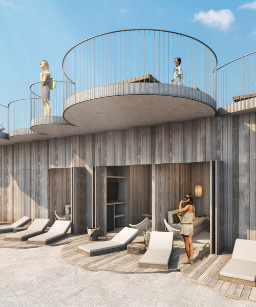 curved concrete and reclaimed wood form this beach club proposal for new jersey