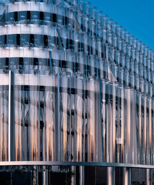 five stacks of glass tubes construct arc-shaped pavilion lucida by deep origin lab in china