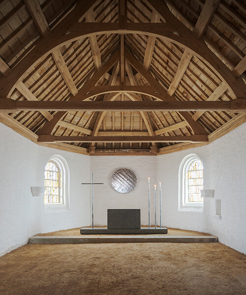 ronan bouroullec adorns restored chapel in monts d'arréel with minimal stone-sculpted altar