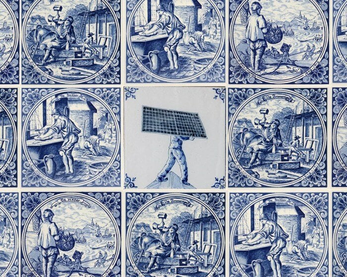 the switch's traditional-style delft tiles celebrate technicians enabling solar energy transition