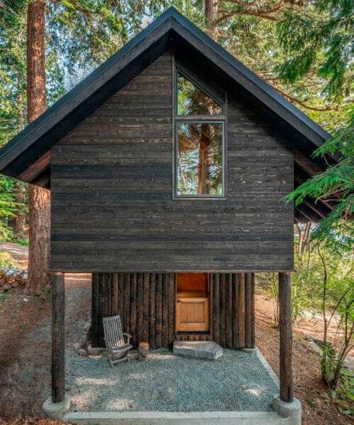 asymmetrical gable roof shields wooden bunkhouse by SHED on washington island